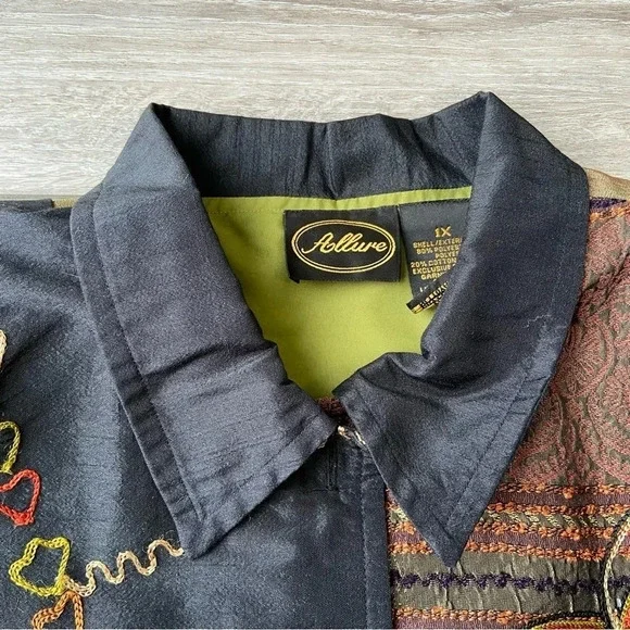 Allure Multicolor Patchwork Button-Front Jacket - Black, Olive, Rust - Picture 5 of 16